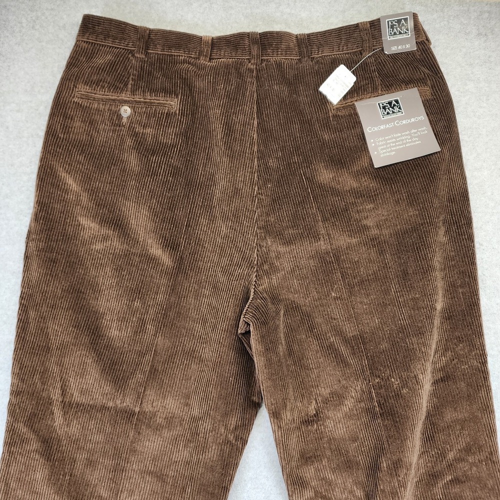 NEW Jos A Bank Colorfast Corduroy‎ Pants Mens 40x30 Pleated Brown Cuffed Classic